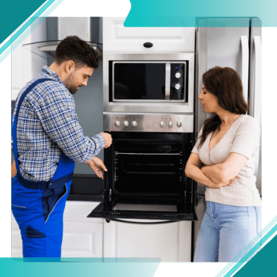 Technician helping customer